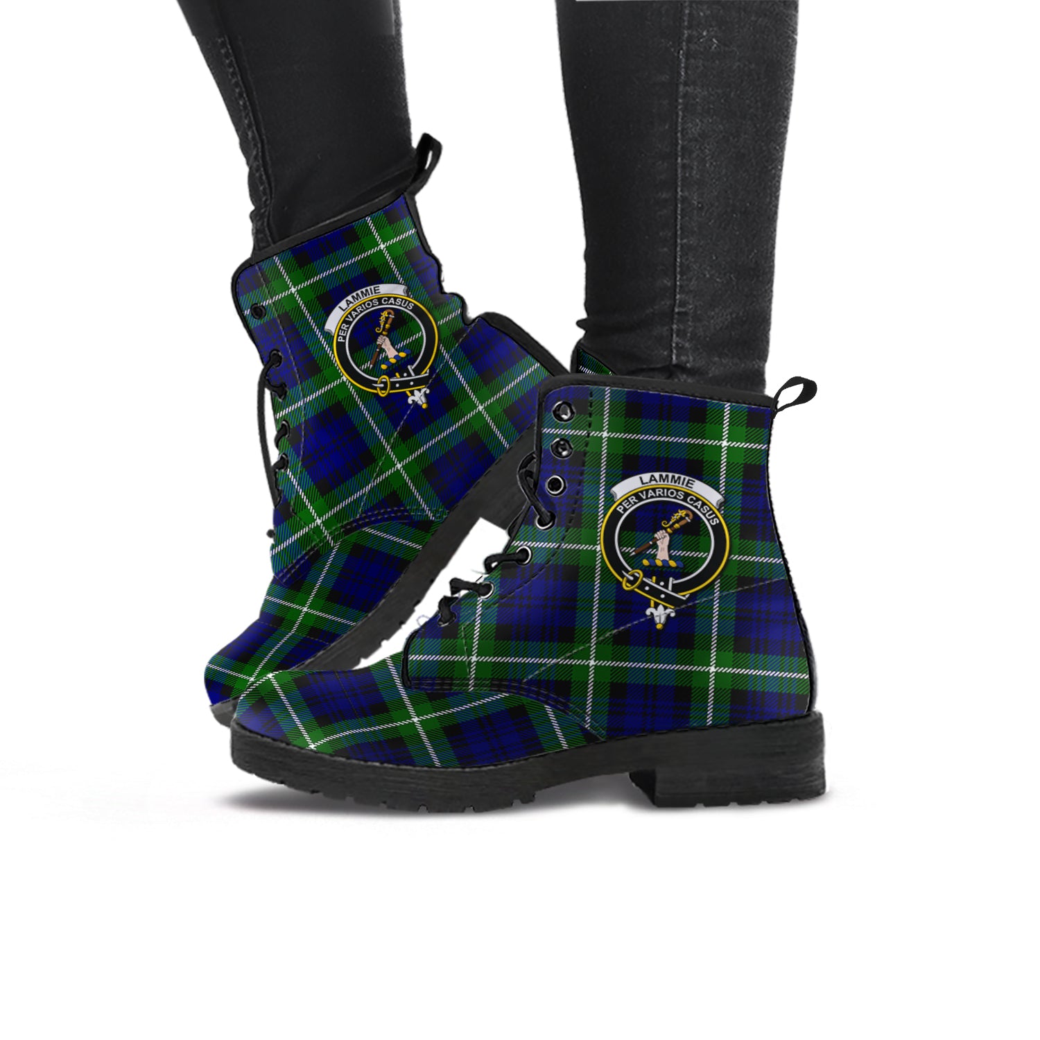 Lammie Tartan Leather Boots with Family Crest - Tartan Vibes Clothing