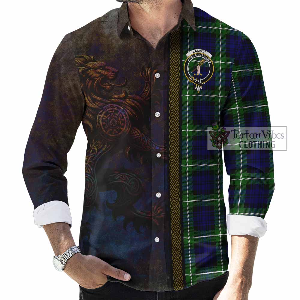Lammie Tartan Family Crest Long Sleeve Button Shirt Alba Gu Brath Be Brave Lion Ancient Style - Tartan Vibes Clothing