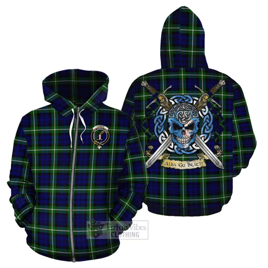 Lammie Tartan Cotton Hoodie with Family Crest Celtic Skull Style - Tartan Vibes Clothing