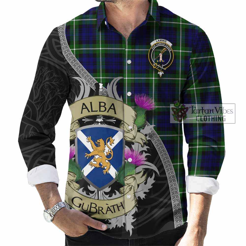 Lammie Tartan Family Crest Long Sleeve Button Shirt Lion Rampant Royal Thistle Shield Celtic Inspired - Tartan Vibes Clothing