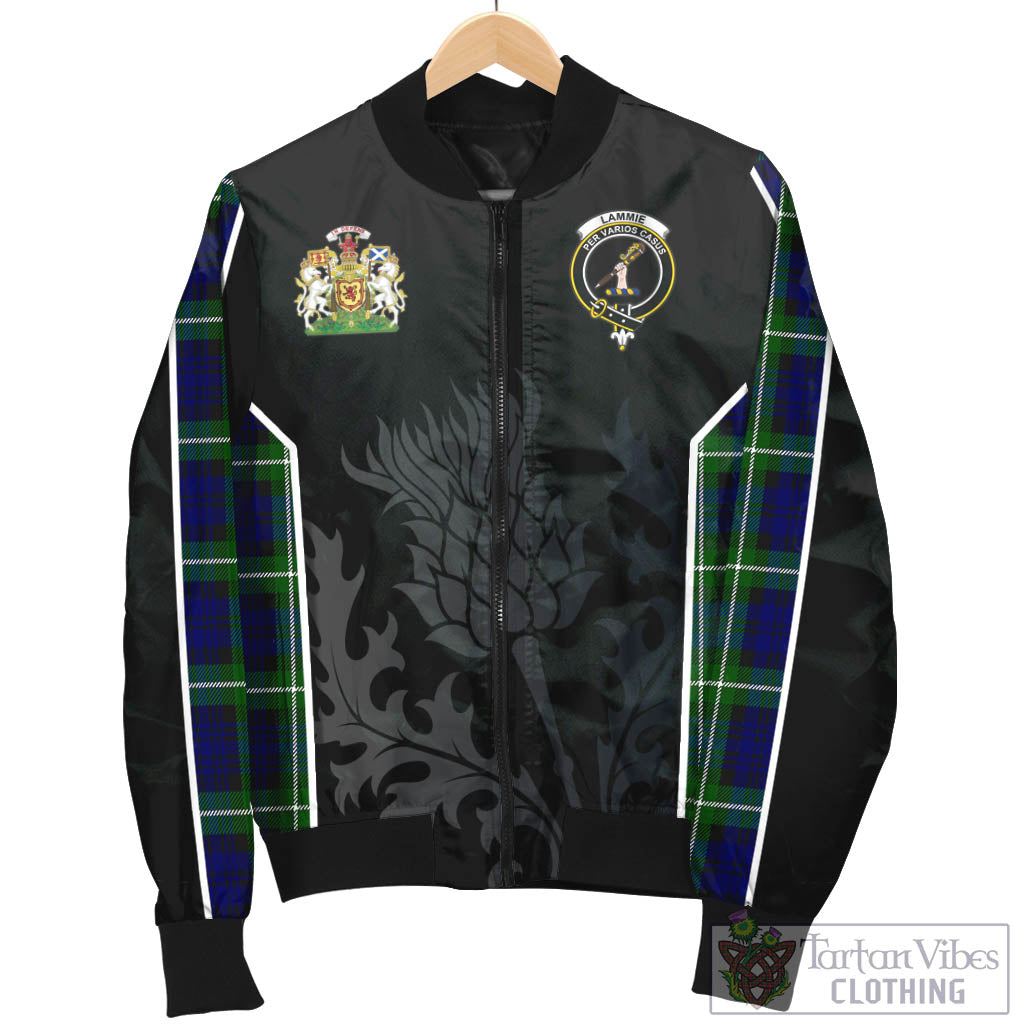Lammie Tartan Bomber Jacket with Family Crest and Scottish Thistle Vibes Sport Style - Tartan Vibes Clothing