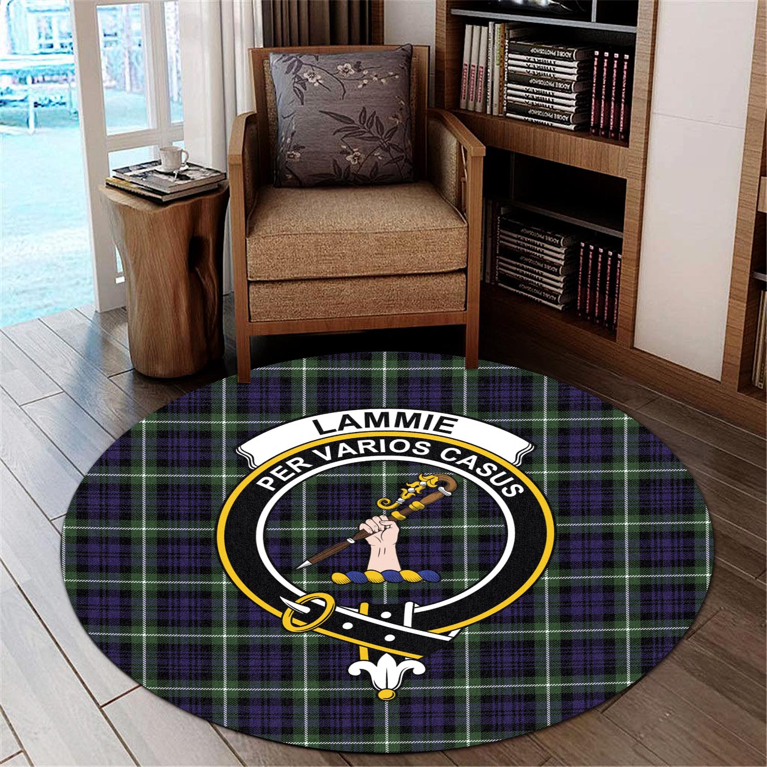Lammie Tartan Round Rug with Family Crest - Tartan Vibes Clothing
