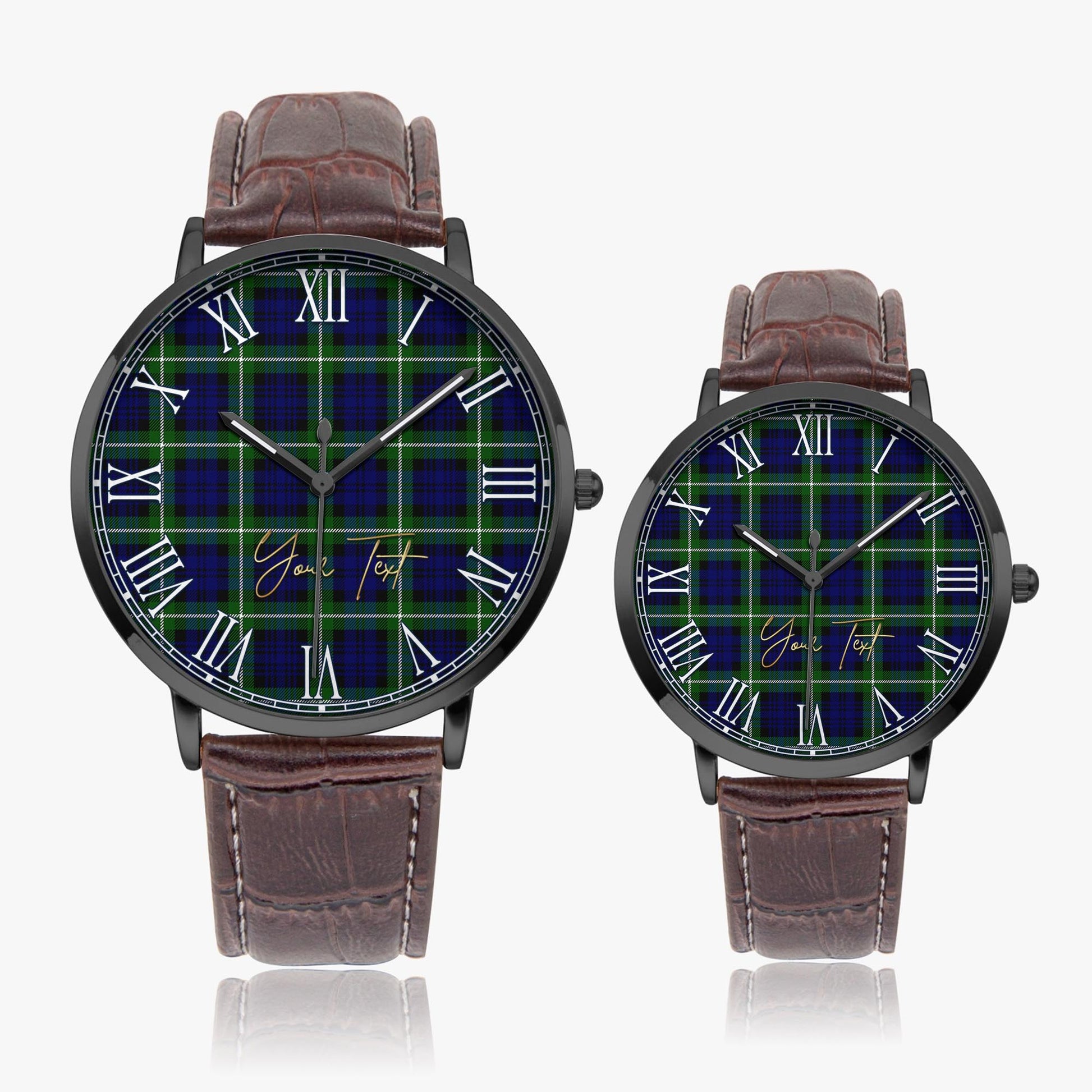 Lammie Tartan Personalized Your Text Leather Trap Quartz Watch Ultra Thin Black Case With Brown Leather Strap - Tartanvibesclothing