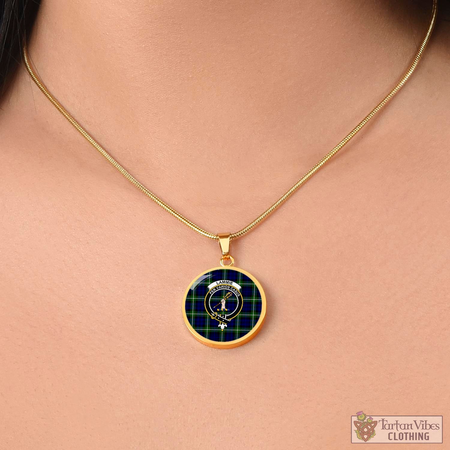 Lammie Tartan Circle Necklace with Family Crest - Tartan Vibes Clothing