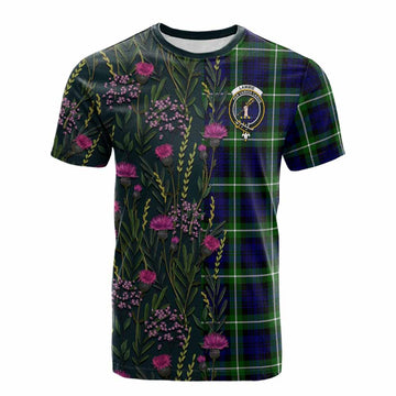 Lammie Family Crest Tartan Cotton T-shirt Scottish Thistle Flower Pattern Half Style - Tartan Vibes Clothing