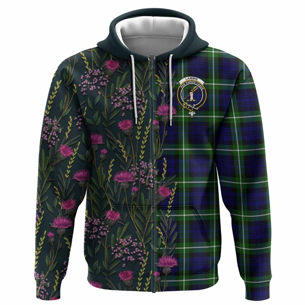 Lammie Family Crest Tartan Hoodie Scottish Thistle Flower Pattern Half Style - Tartan Vibes Clothing