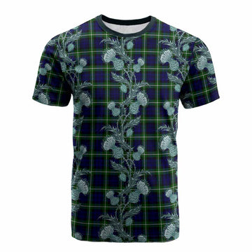 Lammie Tartan Cotton T-shirt Seamless Scottish Thistle Flowers