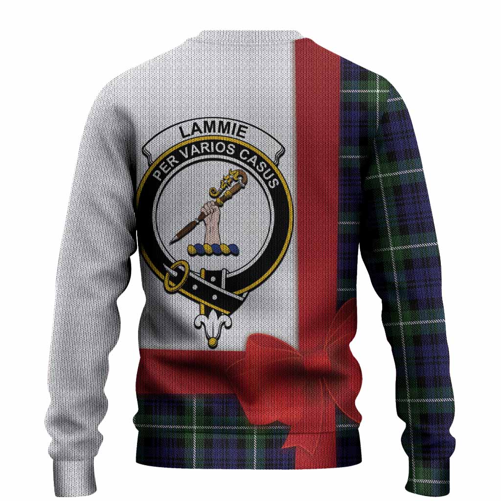 Lammie Tartan Crest Christmas Christmas Ugly Sweater Highland Cow Bagpipes Coquette Bow Style