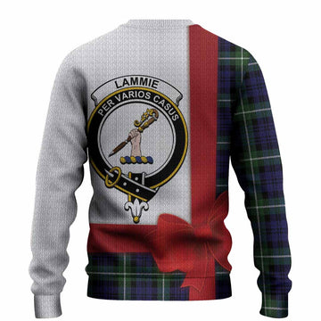 Lammie Tartan Crest Christmas Christmas Ugly Sweater Highland Cow Bagpipes Coquette Bow Style