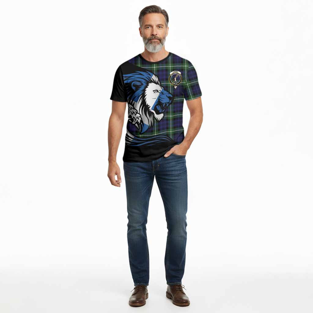 Lammie Tartan Crest Cotton T-shirt Scottish Golden Lions Wave Flow