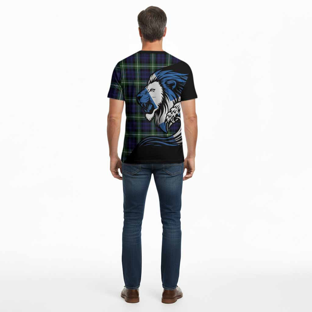 Lammie Tartan Crest Cotton T-shirt Scottish Golden Lions Wave Flow