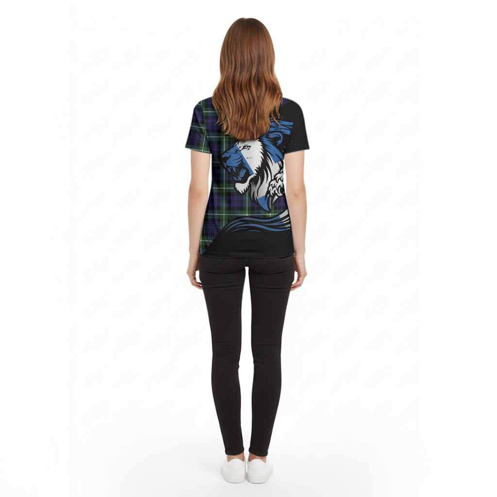 Lammie Tartan Crest Cotton T-shirt Scottish Golden Lions Wave Flow