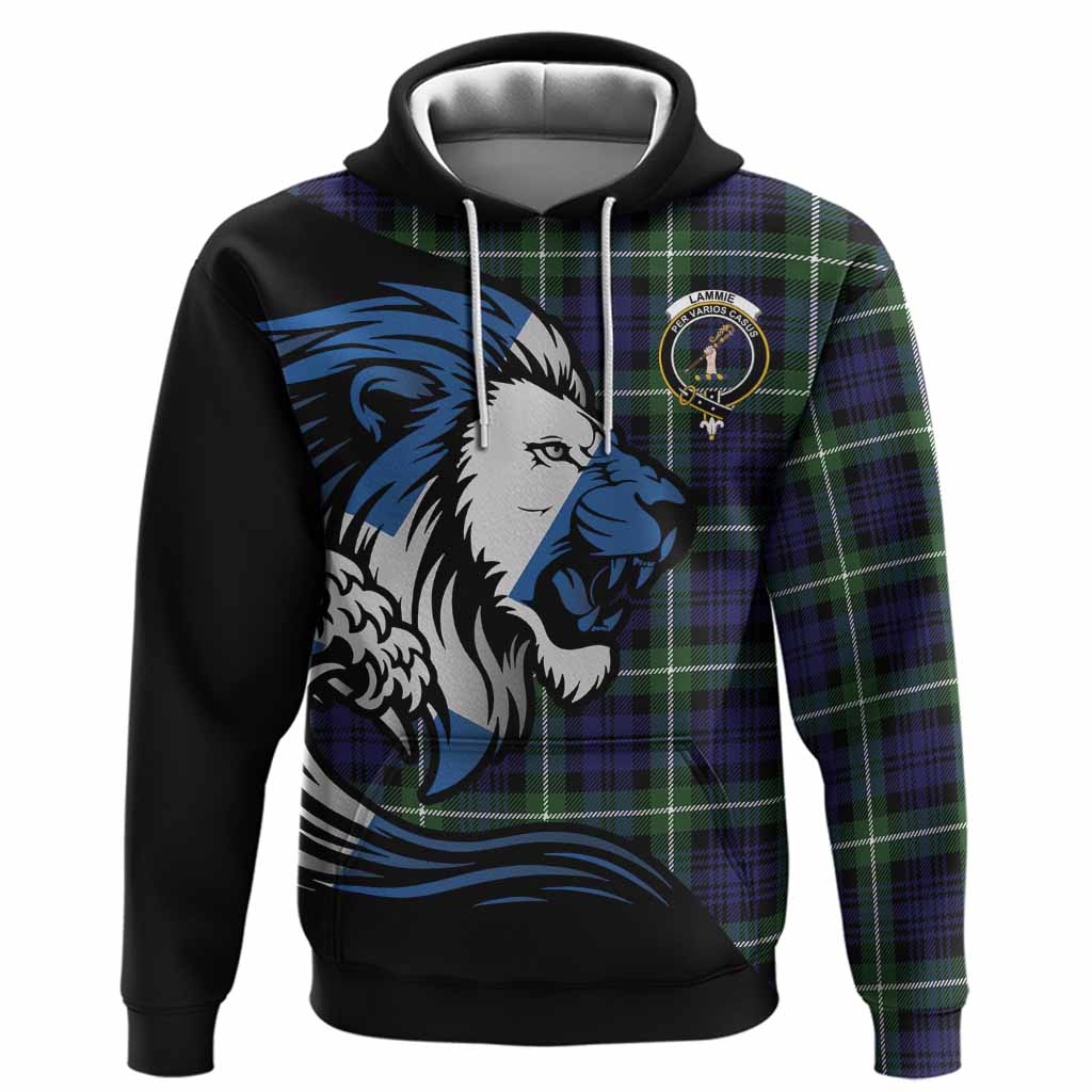 Lammie Tartan Crest Hoodie Scottish Golden Lions Wave Flow