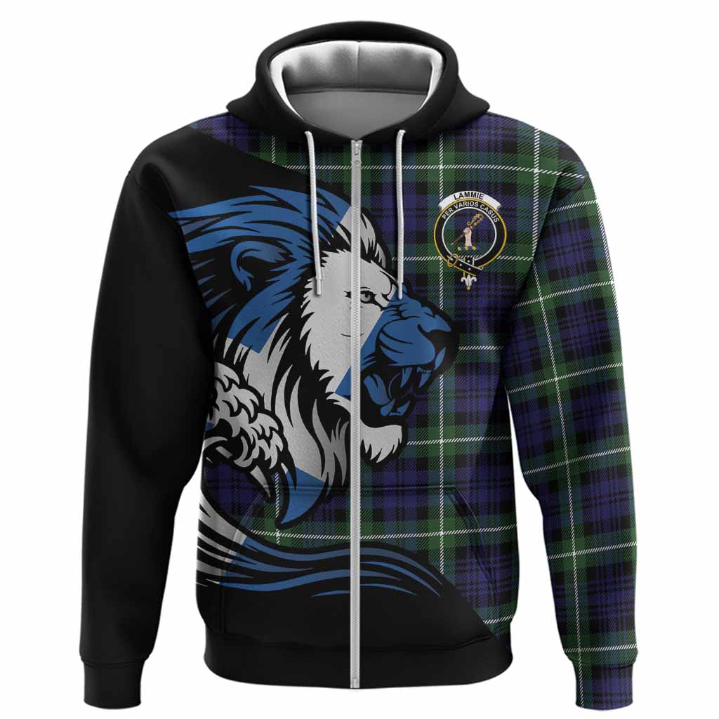 Lammie Tartan Crest Hoodie Scottish Golden Lions Wave Flow