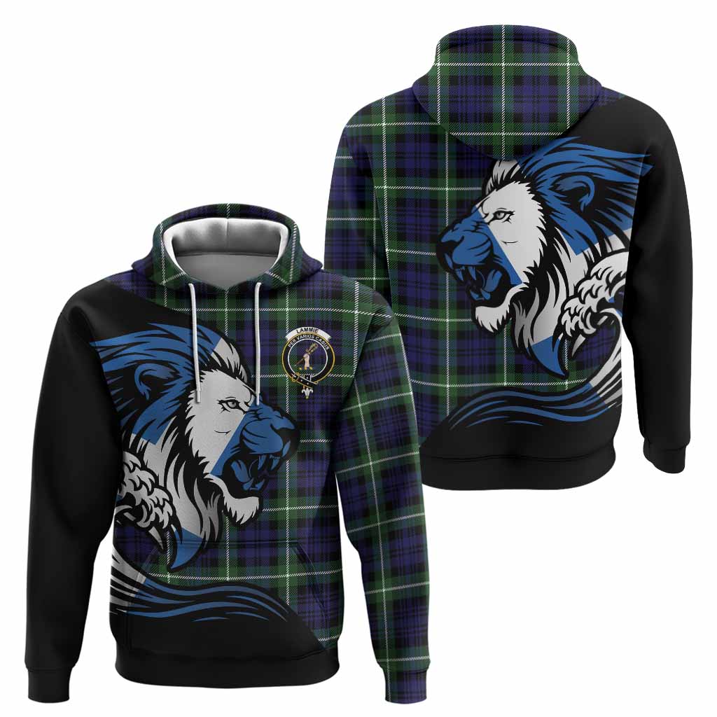 Lammie Tartan Crest Hoodie Scottish Golden Lions Wave Flow
