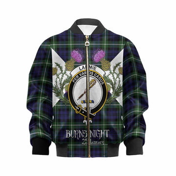 Lammie Tartan Family Crest Kid Bomber Jacket Scottish Burns Night Thistle Floral