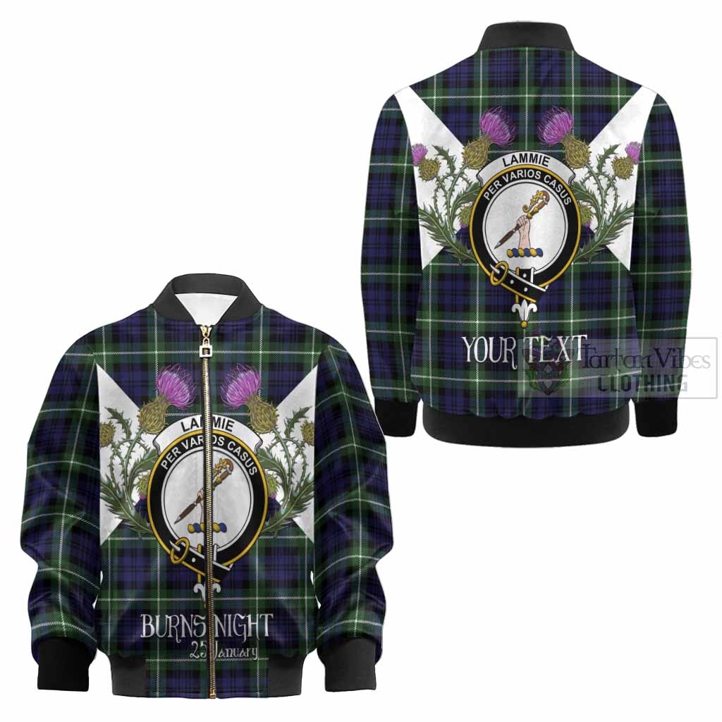 Lammie Tartan Family Crest Kid Bomber Jacket Scottish Burns Night Thistle Floral