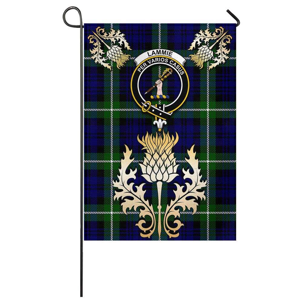 Lammie Tartan Garden Flag with Golden Regal Scottish Thistle Emblem - Tartan Vibes Clothing