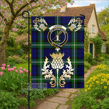 Lammie Tartan Garden Flag with Golden Regal Scottish Thistle Emblem - Tartan Vibes Clothing