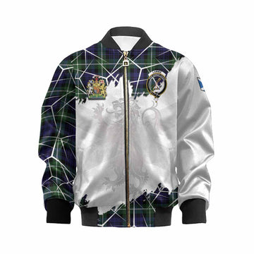 Lammie Tartan Kid Bomber Jacket with Family Crest and Lion Rampant Grunge Style