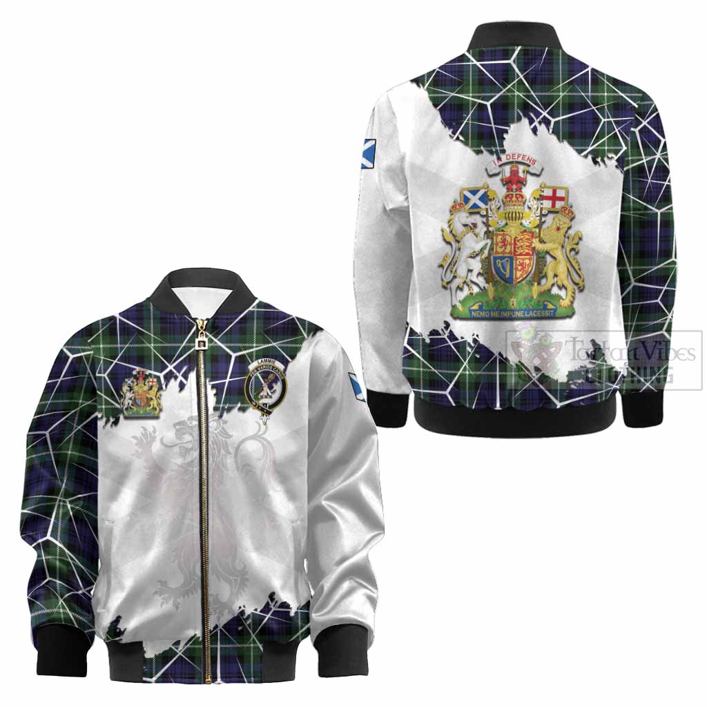 Lammie Tartan Kid Bomber Jacket with Family Crest and Lion Rampant Grunge Style