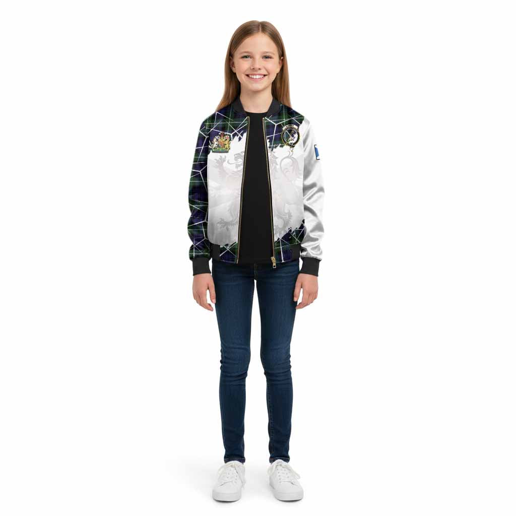 Lammie Tartan Kid Bomber Jacket with Family Crest and Lion Rampant Grunge Style