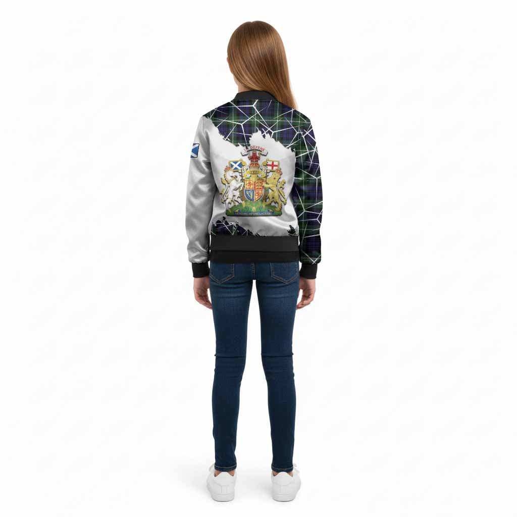 Lammie Tartan Kid Bomber Jacket with Family Crest and Lion Rampant Grunge Style