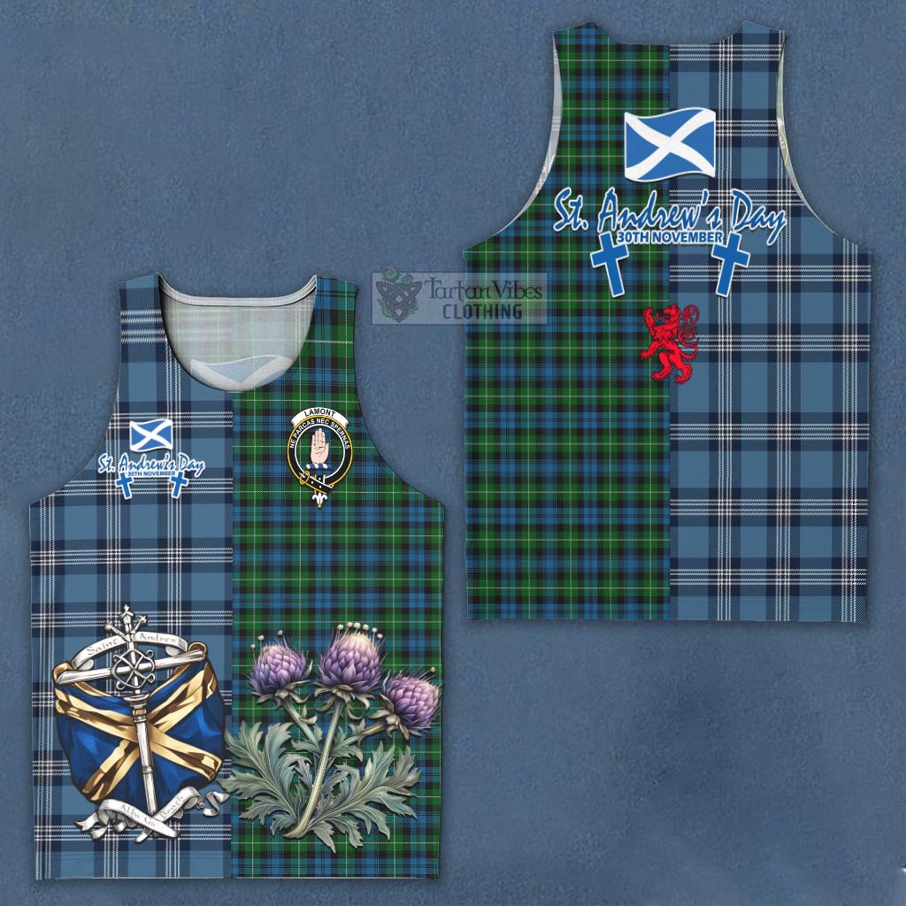 Tartan Vibes Clothing Lamont Tartan Men's Tank Top Happy St. Andrew's Day Half Tartan Style
