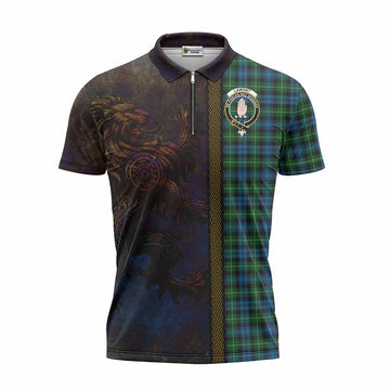 Lamont Tartan Family Crest Zipper Polo Shirt Alba Gu Brath Be Brave Lion Ancient Style