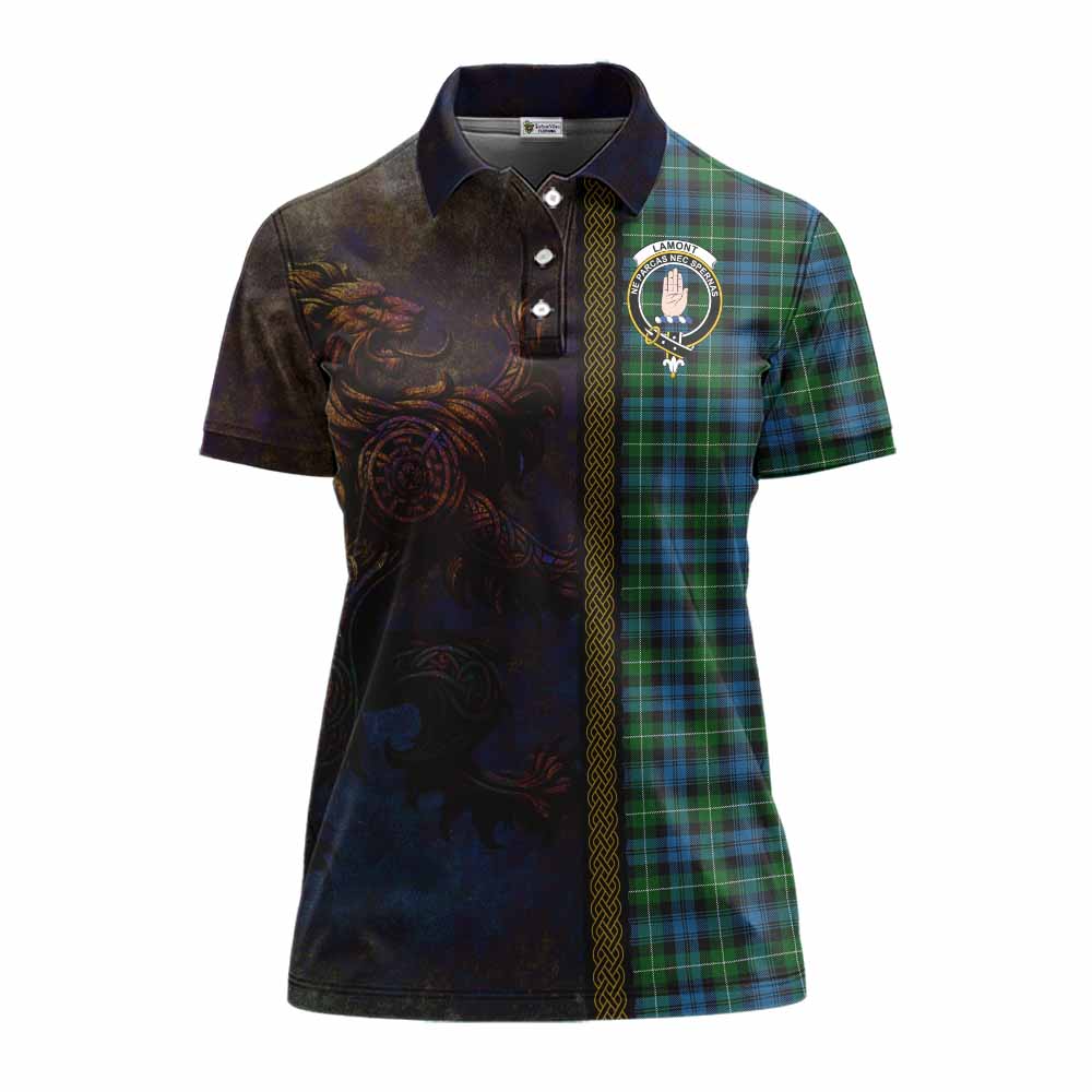 Tartan Vibes Clothing Lamont Tartan Family Crest Women's Polo Shirt Alba Gu Brath Be Brave Lion Ancient Style