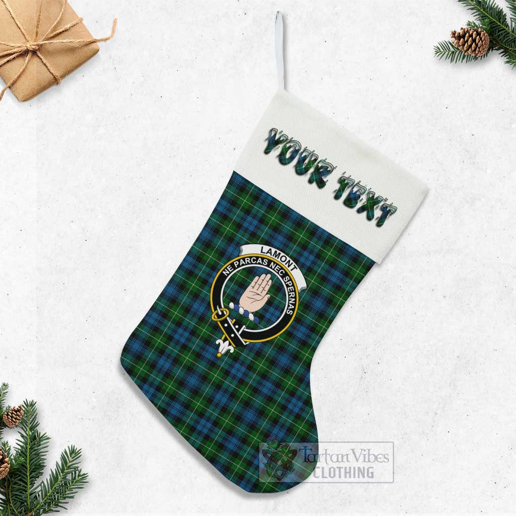 Tartan Vibes Clothing Lamont Tartan Family Crest Christmas Stocking with Personalized Text