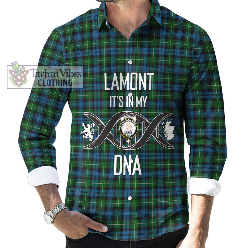 Lamont Tartan Long Sleeve Button Shirt with Family Crest DNA In Me Style Men's Shirt S - Tartanvibesclothing Shop