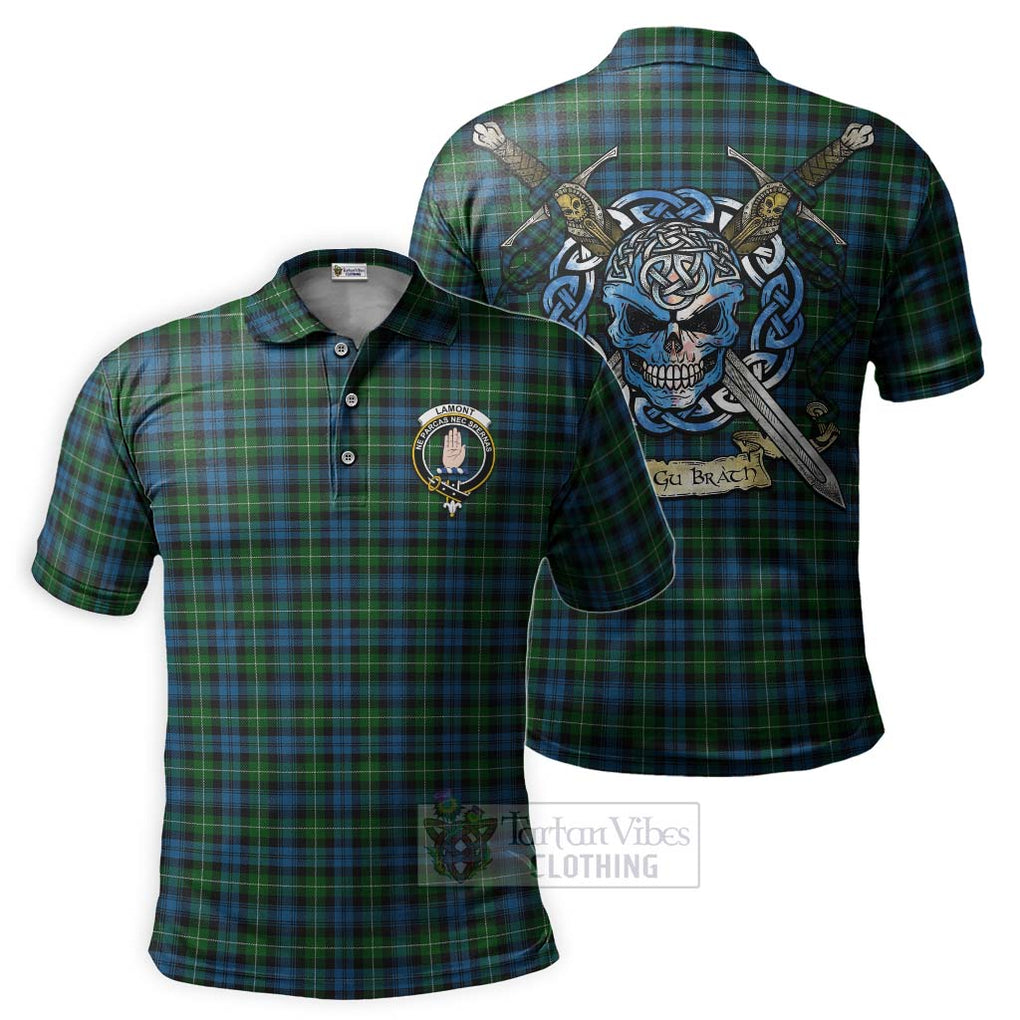 Tartan Vibes Clothing Lamont Tartan Polo Shirt with Family Crest Celtic Skull Style