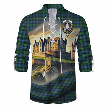 Tartan Vibes Clothing Lamont Tartan Family Crest Ghillie Kilt Shirt with Scottish Ancient Castle Style