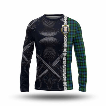 Tartan Vibes Clothing Lamont Tartan Long Sleeve T-Shirt with Family Crest Cross Sword Thistle Celtic Vibes