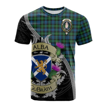 Tartan Vibes Clothing Lamont Tartan Family Crest Cotton T-shirt Lion Rampant Royal Thistle Shield Celtic Inspired