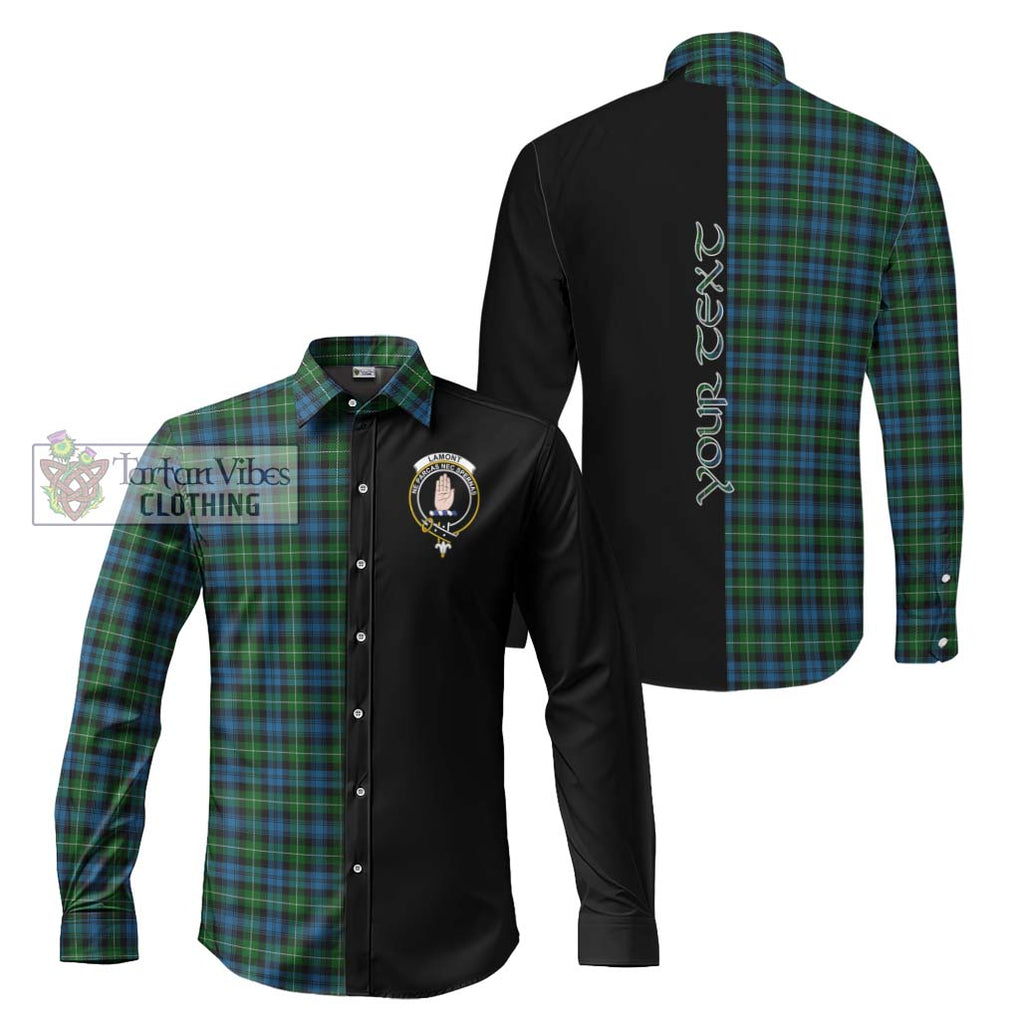Lamont Tartan Long Sleeve Button Shirt with Family Crest and Half Of Me Style Men's Shirt S - Tartanvibesclothing Shop