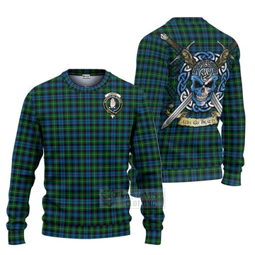 Tartan Vibes Clothing Lamont Tartan Knitted Sweater with Family Crest Celtic Skull Style