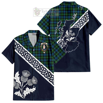 Lamont Tartan Hawaiian Shirt Featuring Thistle and Scotland Map