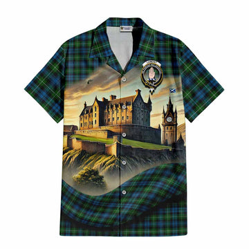 Tartan Vibes Clothing Lamont Tartan Family Crest Short Sleeve Button Shirt with Scottish Ancient Castle Style