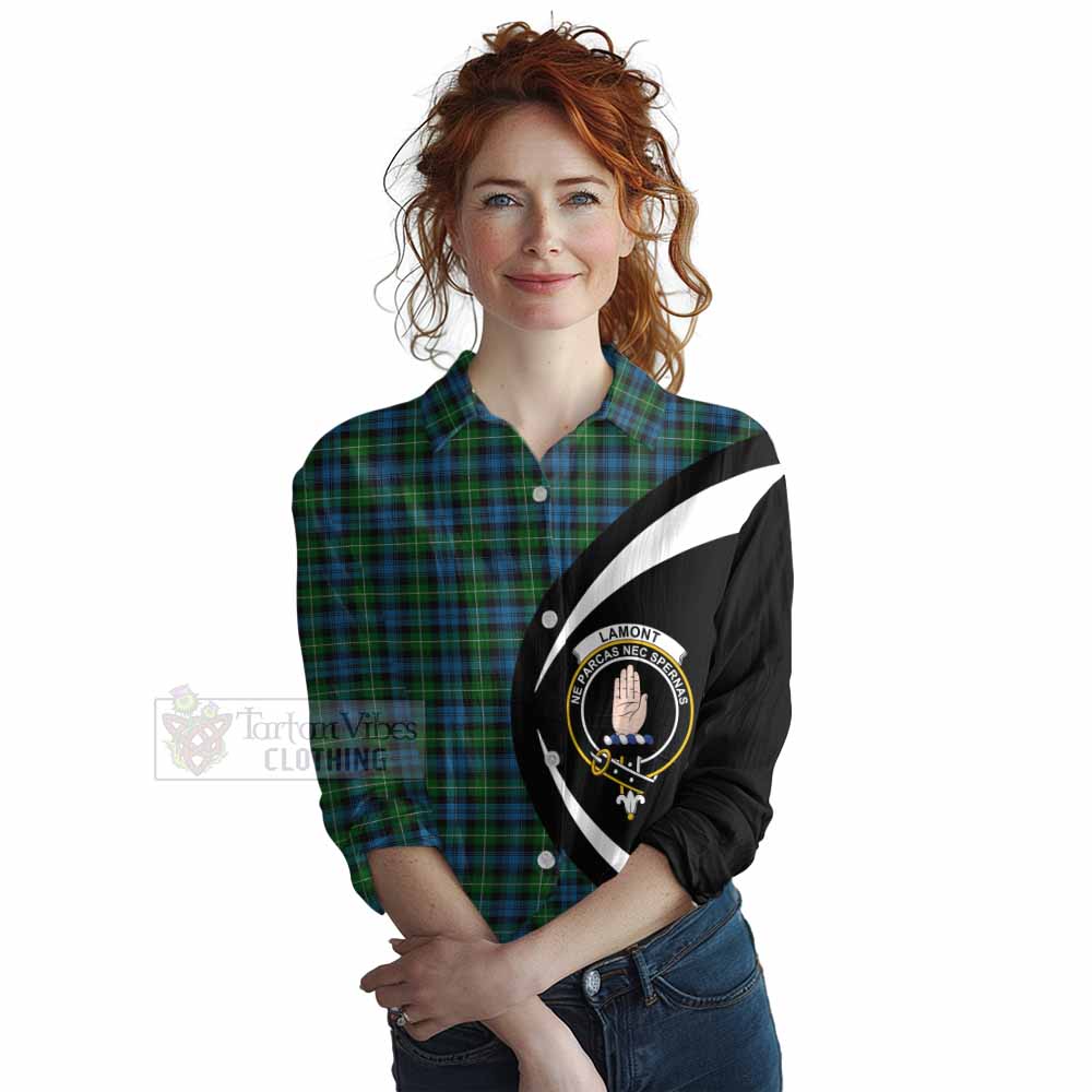 Tartan Vibes Clothing Lamont Tartan Women's Casual Shirt with Family Crest Circle Style