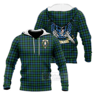 Tartan Vibes Clothing Lamont Tartan Knitted Hoodie with Family Crest Celtic Skull Style