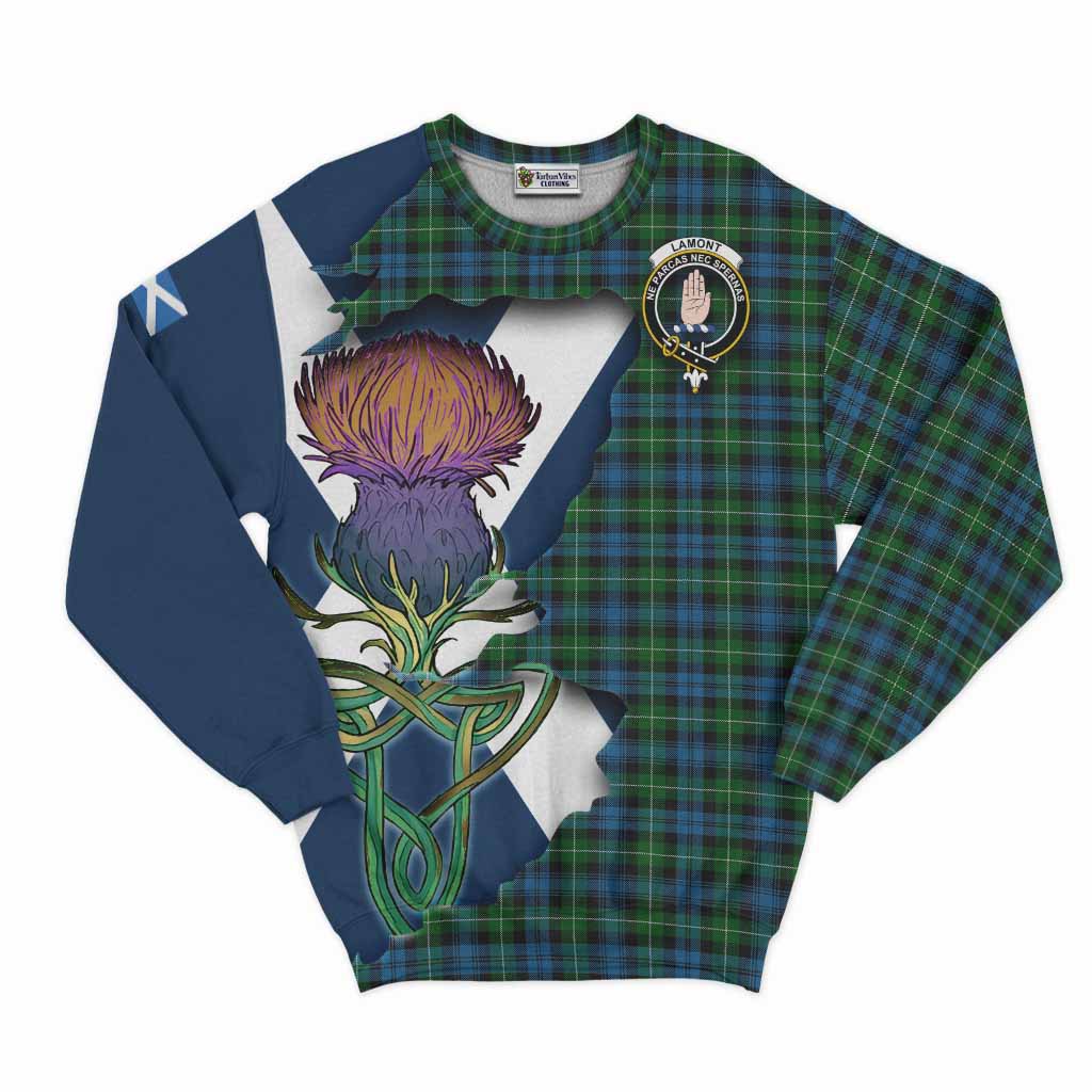 Tartan Vibes Clothing Lamont Tartan Family Crest Sweatshirt Scottish Thistle Celtic Inspired