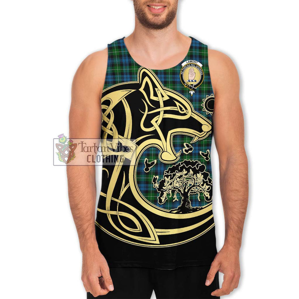 Lamont Tartan Men's Tank Top with Family Crest Celtic Wolf Style Men - Tartan Vibes Clothing