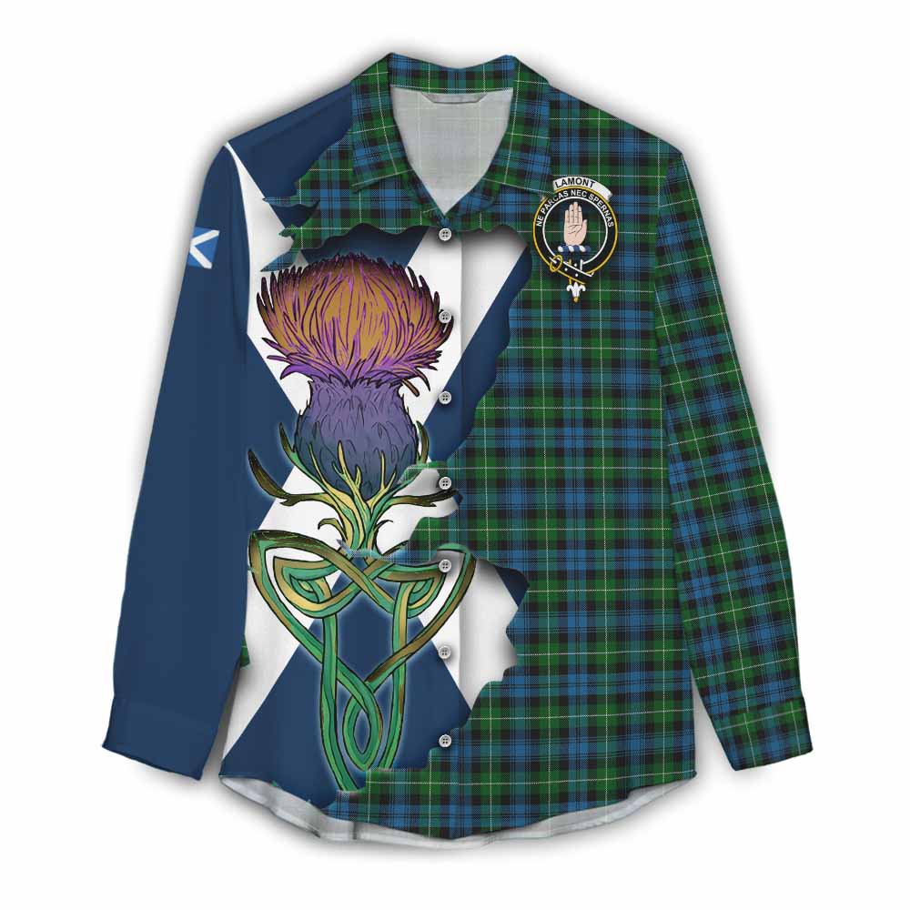 Tartan Vibes Clothing Lamont Tartan Family Crest Women's Casual Shirt Scottish Thistle Celtic Inspired