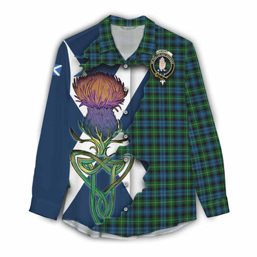 Lamont Tartan Family Crest Women's Casual Shirt Scottish Thistle Celtic Inspired