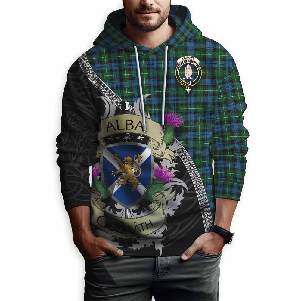 Tartan Vibes Clothing Lamont Tartan Family Crest Hoodie Lion Rampant Royal Thistle Shield Celtic Inspired