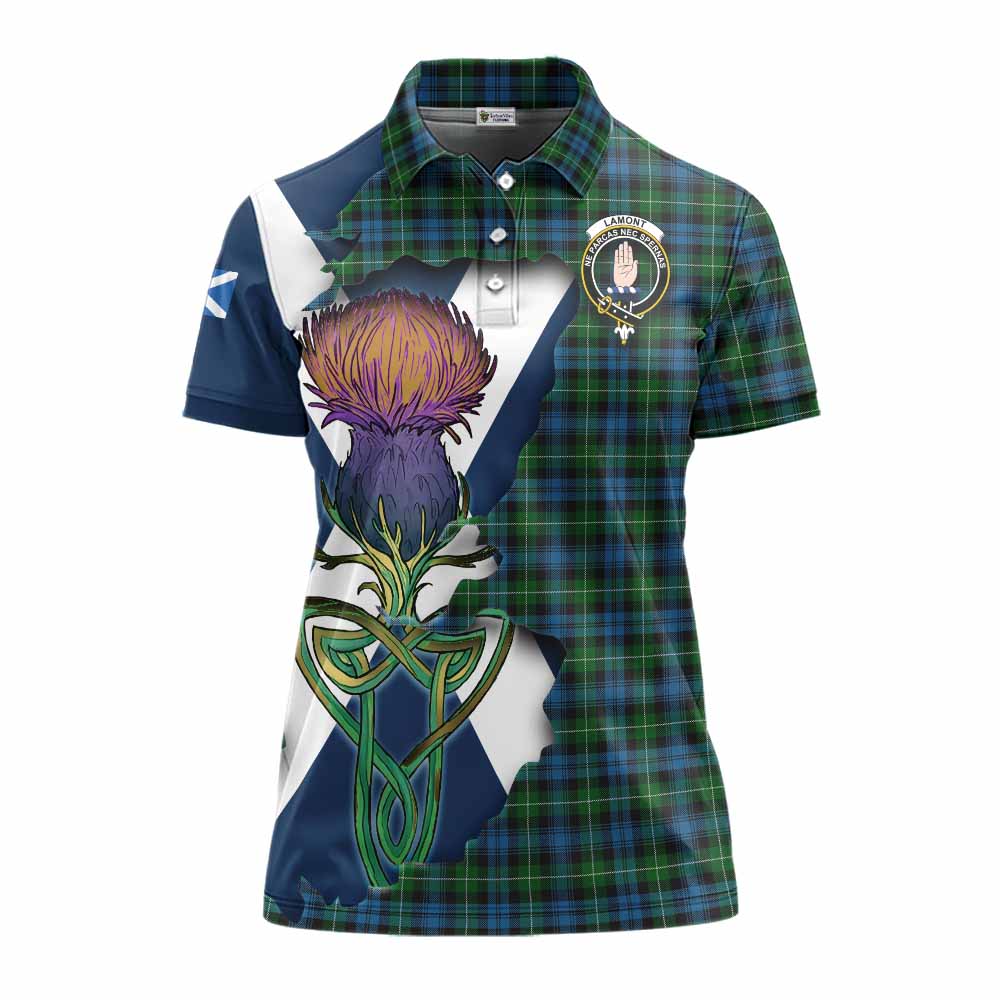 Tartan Vibes Clothing Lamont Tartan Family Crest Women's Polo Shirt Scottish Thistle Celtic Inspired