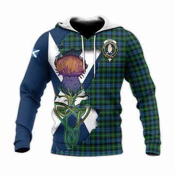Tartan Vibes Clothing Lamont Tartan Family Crest Knitted Hoodie Scottish Thistle Celtic Inspired