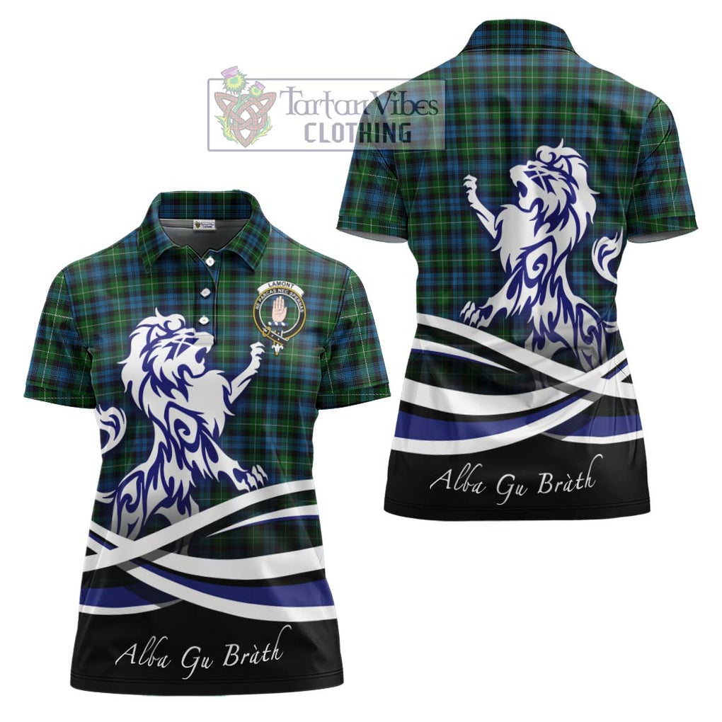 Lamont Tartan Women's Polo Shirt with Alba Gu Brath Regal Lion Emblem Women - Tartanvibesclothing Shop